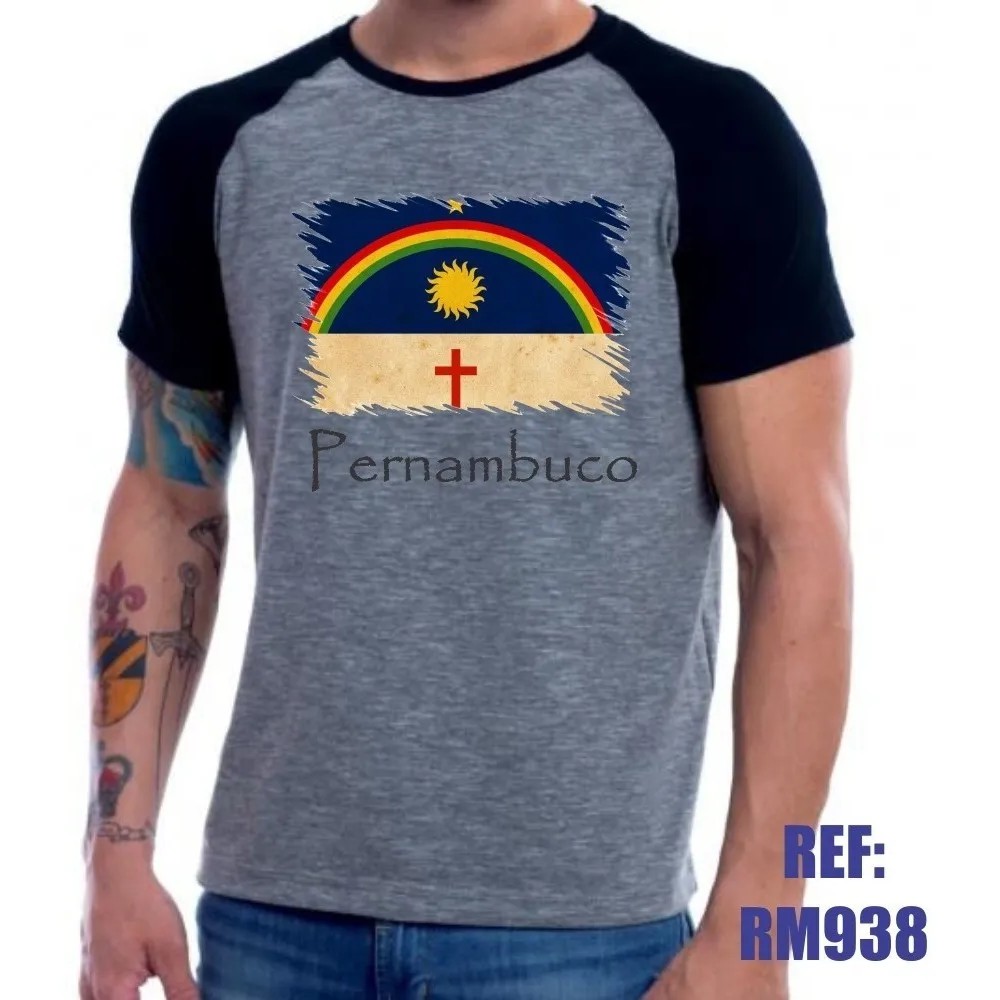 Camisa Raglan Pernambuco Bandeira Estado Brasil Mescla | Shopee Brasil