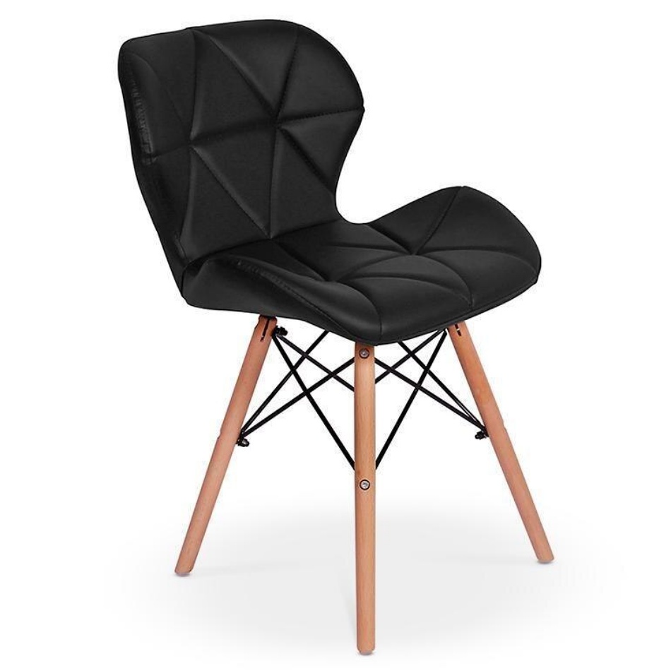 Cadeira Charles Eames Eiffel Slim Wood Estofada Preta Branca Bege