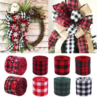 6m / rolo Fitas xadrez pretas vermelhas decoração de árvore de natal / fita de cânhamo de imitação de embrulho de natal