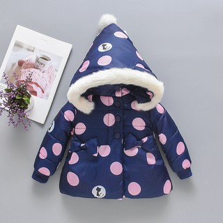 2023 Winter New Girl Fashion Sweet Polka Dot Kitten Chapéu De Manga Longa Casaco De Bolso Com Arco De Bola De Pele Para Crianças