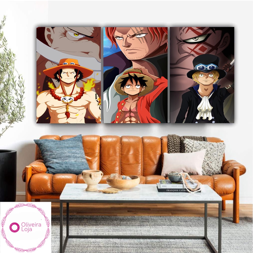 Quadro decorativo Anime Luffy Chapeus Ace e Sabo Arte para sala quarto em  Promoção na Americanas