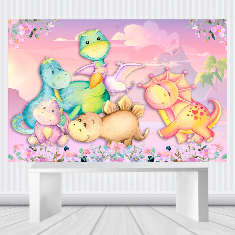 Banner Festa Painel Baby Dinossauro Desenho 1,50x1m