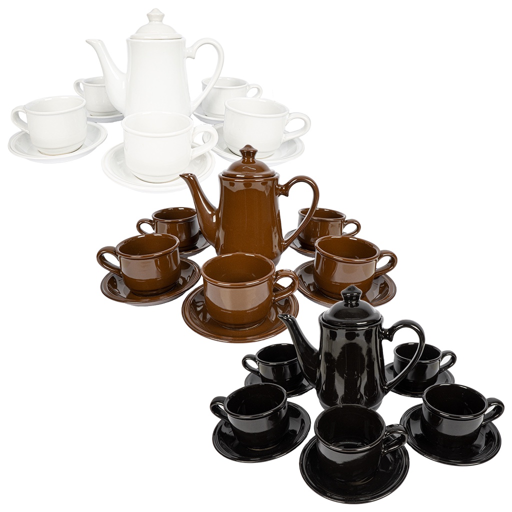 Jogo De Xícaras Com Bule Completo Café Chá Pires 12pcs Preto - R$ 195,04