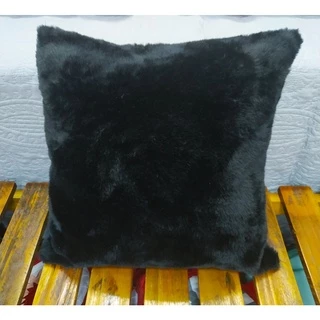 Capa de almofada pelucia 50x50 pelo baixo Preta decorativa