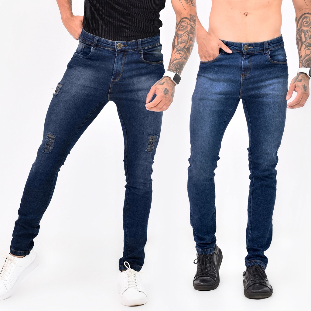 Calça Jeans Masculina Slim Com Lycra Elastano Skinny Premium