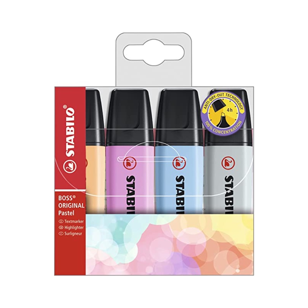 Marca Texto, Stabilo Boss Pastel, 70/4-4 Estojo com 4 Unidades, Multicor