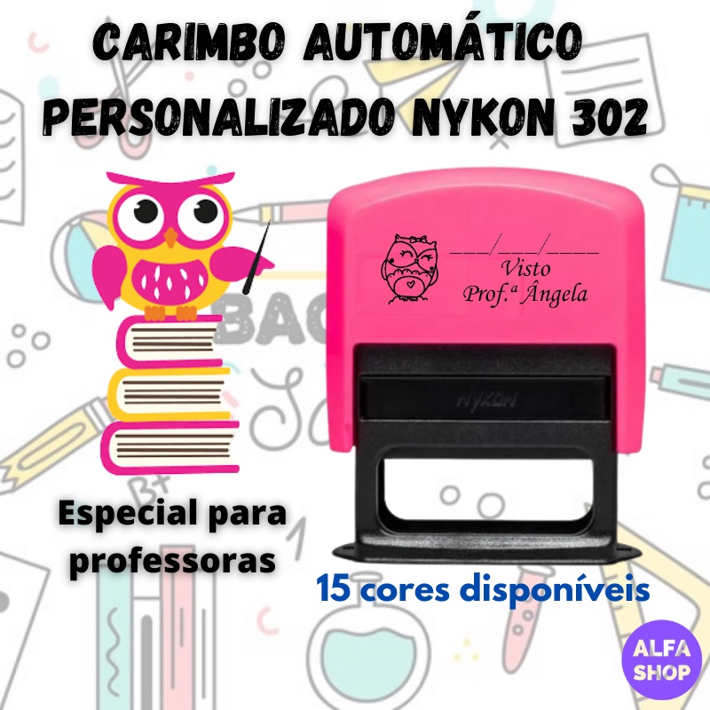 CARIMBO PERSONALIZADO PARA PROFESSOR – VISTO COM CORUJINHA PISCANDO! NOME  PERSONALIZADO 1,4cm x 3,8cm