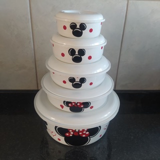 Kit 5 potes branco Mickey e Minnie