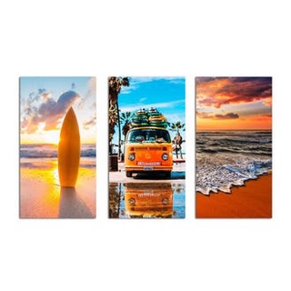 Quadros Decorativos Mosaico 3 Peças 30 x 40 cm kombi praia viagens