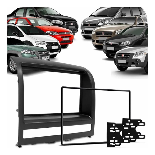 Moldura Painel DVD 2 Din MP5 Central Multimidia Fiat Palio Siena Strada Idea Preta Fiamon