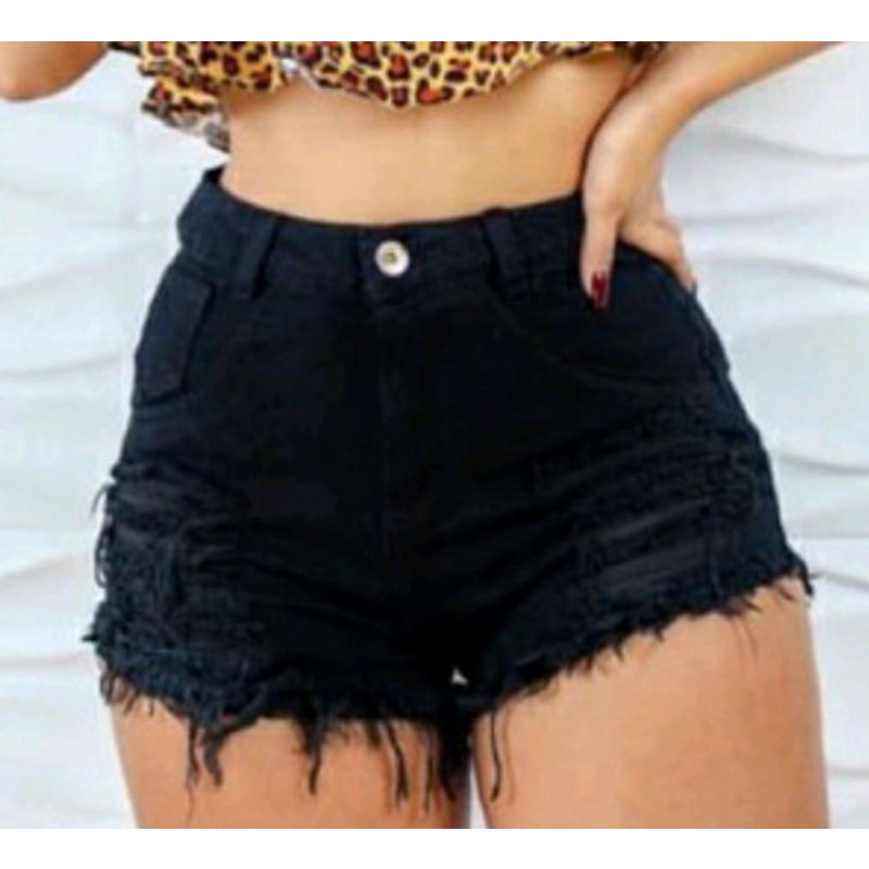 Short jeans store preto feminino desfiado