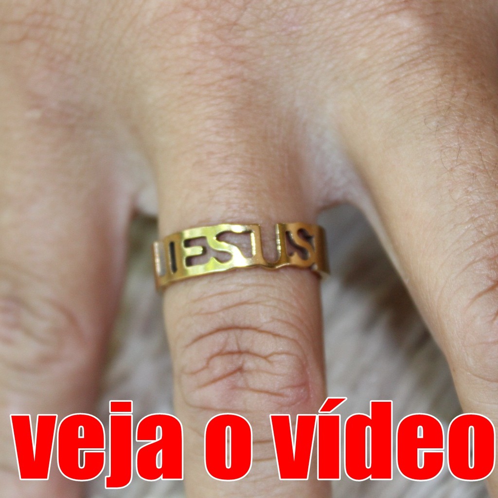 Aliança Anel Jesus 1 Un Evangélico Banhada Ouro 18k De Aço Inox A-45 ...