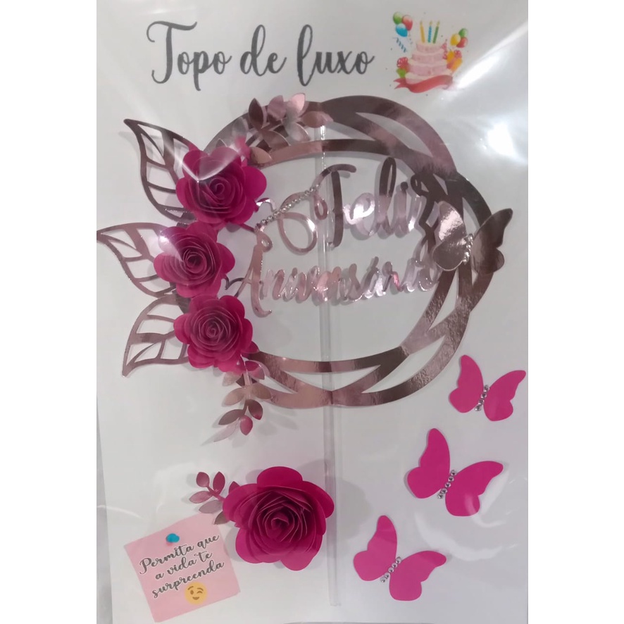 Topper de Bolo Topo de bolo Rosa Com Pink | Shopee Brasil