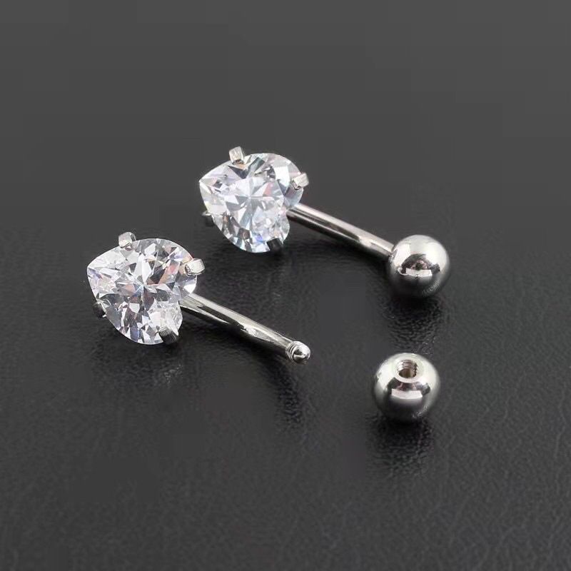 Piercing De Umbigo Aço Cirúrgico Corações Zircônia Strass - AÇO