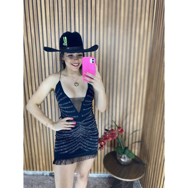 Vestido country com store franja