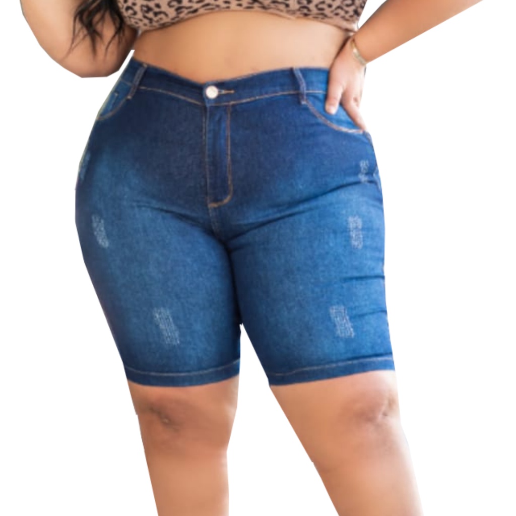 Short Jeans Plus Size Feminino Com Lycra 46 ao 54 Bermuda Preta Com  Elastano Moda Maior