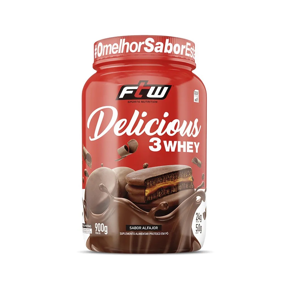 Delicious 3 Whey – 900g – Whey Protein – Concentrado, Isolado e Hidrolisado – Vários Sabores – FTW
