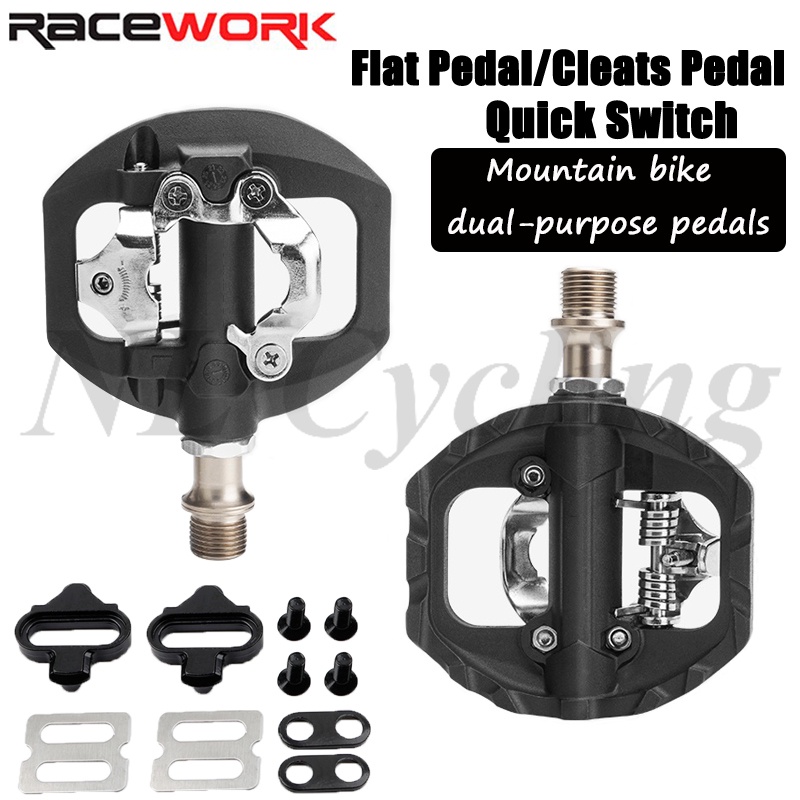 【 Boutique & Stock 】 RACEWORK pedal De Bicicleta De Montanha Uso Duplo Bloqueio De Liga De Alumínio Auto-Travamento Com cleat