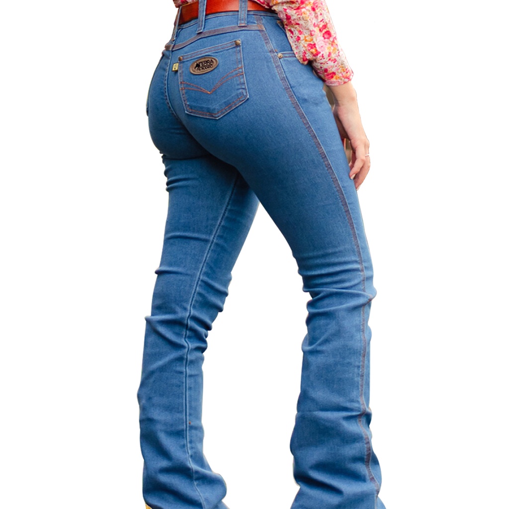 Calça Jeans Feminina Rodeio Country Medium Flare Cos Alto - Badana