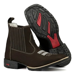 Bota Botina Masculina Country Nobuck Marrom Bico Quadrado Bota