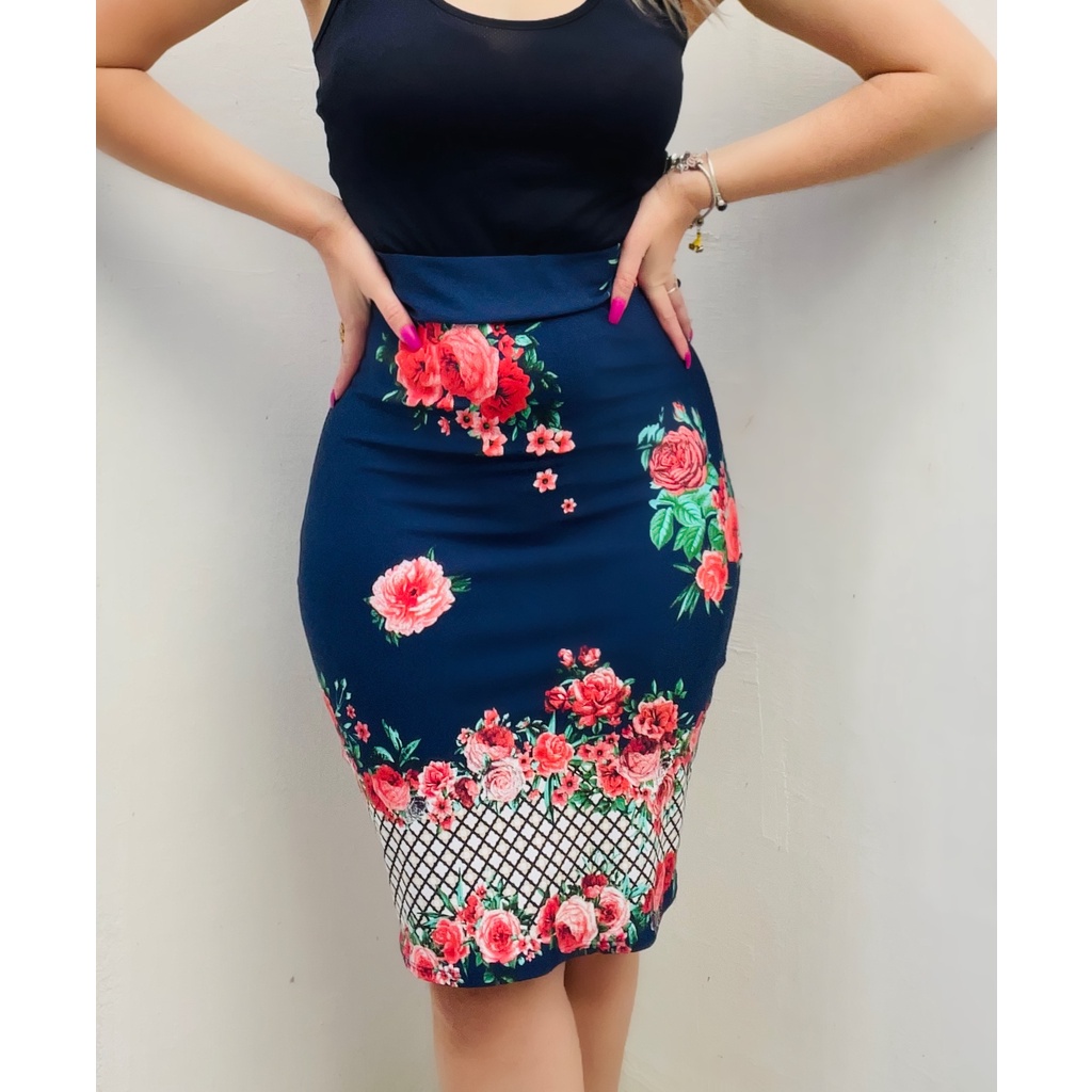 Saia midi colada com hot sale babado