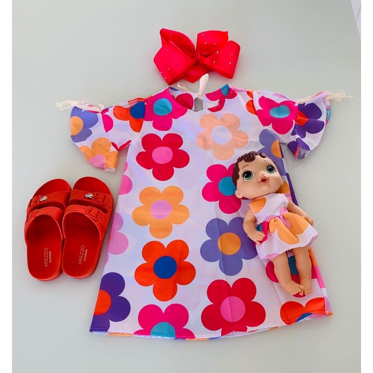 Roupa Menina Vestido Infantil + Roupa Para Boneca Combinando