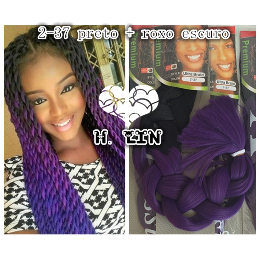 Kanekalon Jumbo Tranças Box Braid Twist Cor 2-37 preto com ombre hair roxo  165gramas 208cm