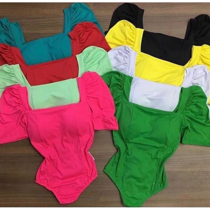 Body feminino com bojo manga curta princesa bufante estilo mulher ...