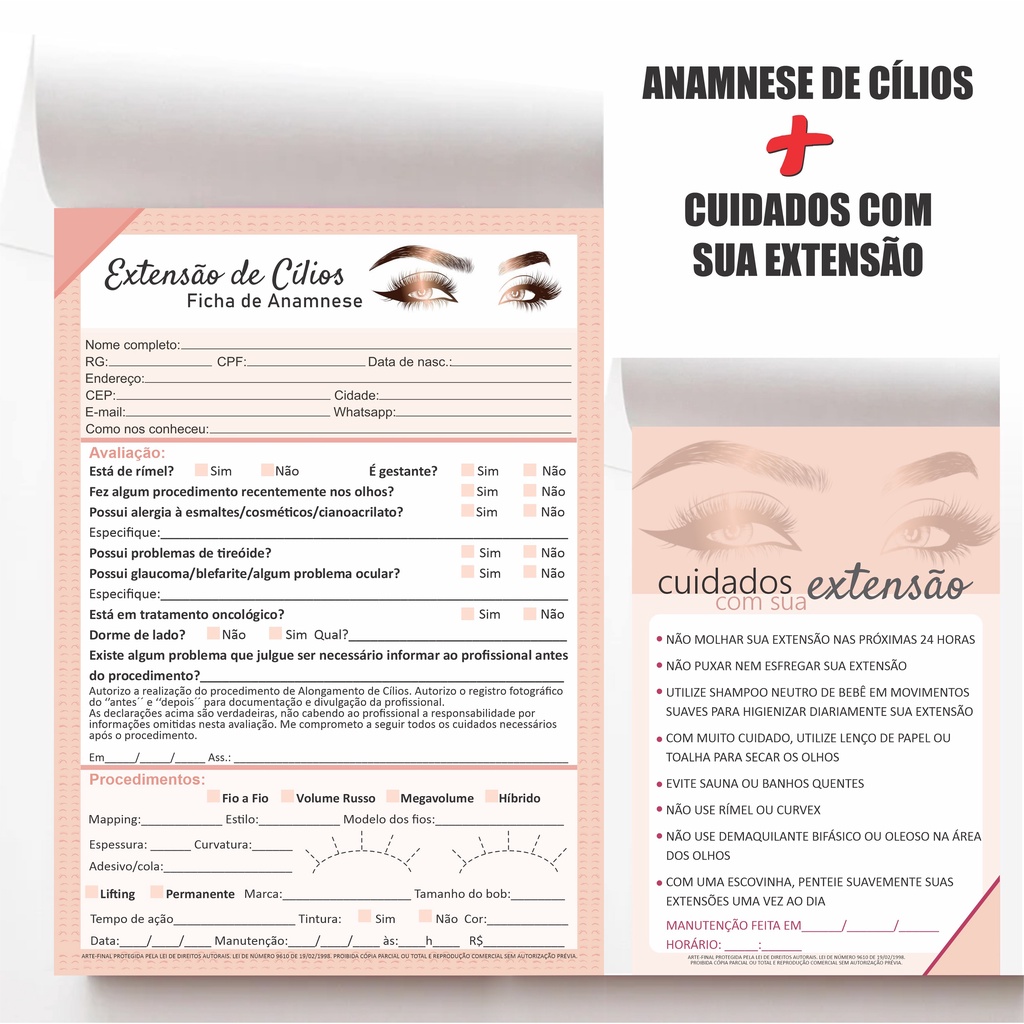 Ficha Anamnese Extens O C Lios E Bloco Cuidado Cliente C Fls Brinde Shopee Brasil