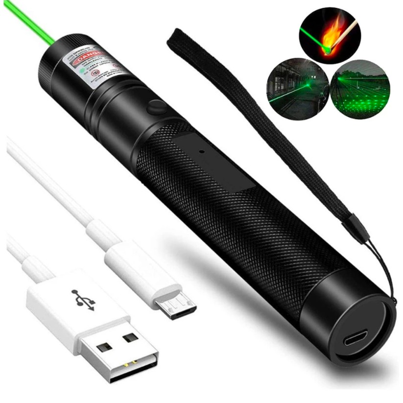 Caneta Laser Pointer Verde Ultra Forte Alcance 50km Carregamento Usb com Star Cap