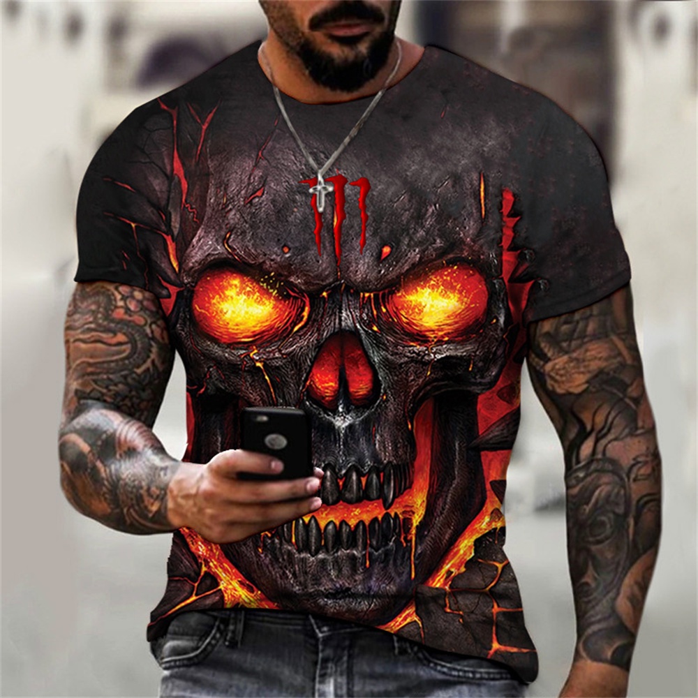 Camiseta Masculina De Verão Horror Com Estampa 3D Gola Redonda Manga Curta  Rua Rock Blusa De Quadril Roupas