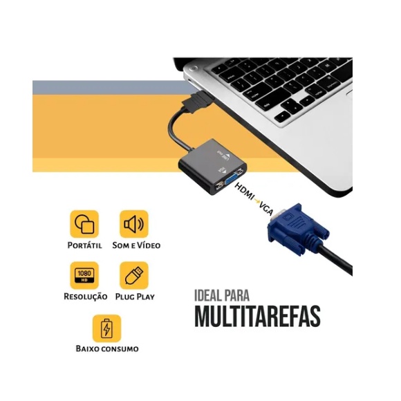 Cabo Adaptador Conversor Hdmi Vga P2 Auxiliar Áudio