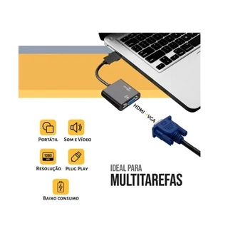 Cabo Adaptador Conversor Hdmi Vga P2 Auxiliar Áudio