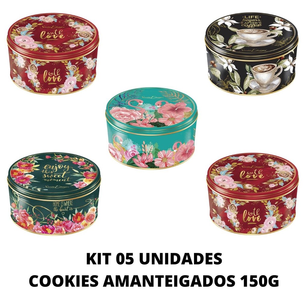 5 Latas Biscoitos Amanteigados Cookies Santa Edwiges 150g Shopee Brasil