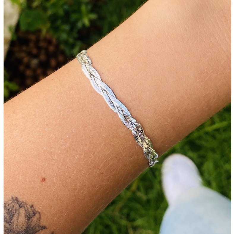 Pulseira 3 Fios Trançado Prata 925 Legítima Italiana