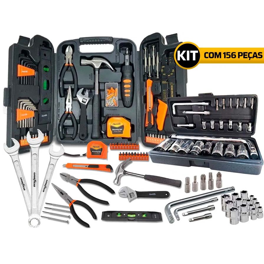 Kit Jogo De Ferramentas Completo 156 Pçs C/ Soquetes Chaves | Shopee Brasil