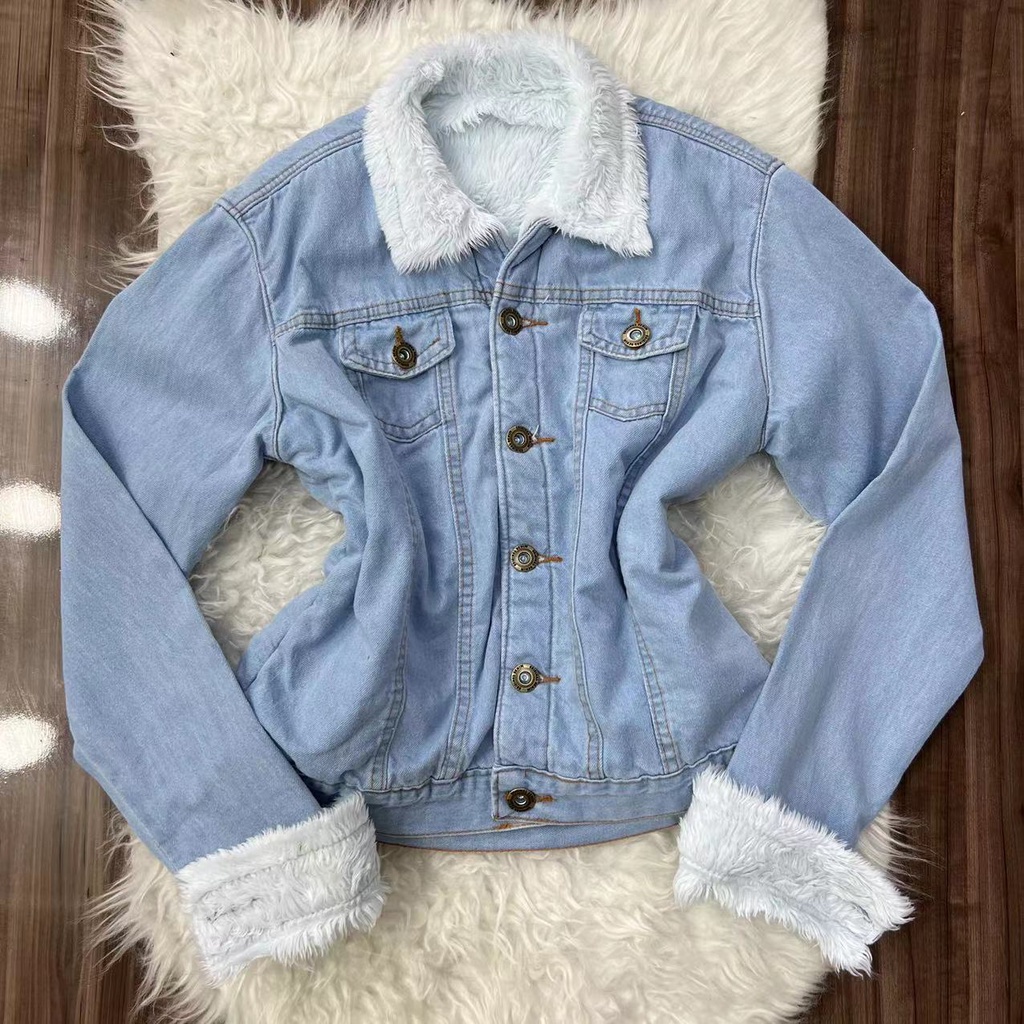 Jaqueta Jeans Feminina Casaco Com Pelinho No Capuz Jaqueta Jeans