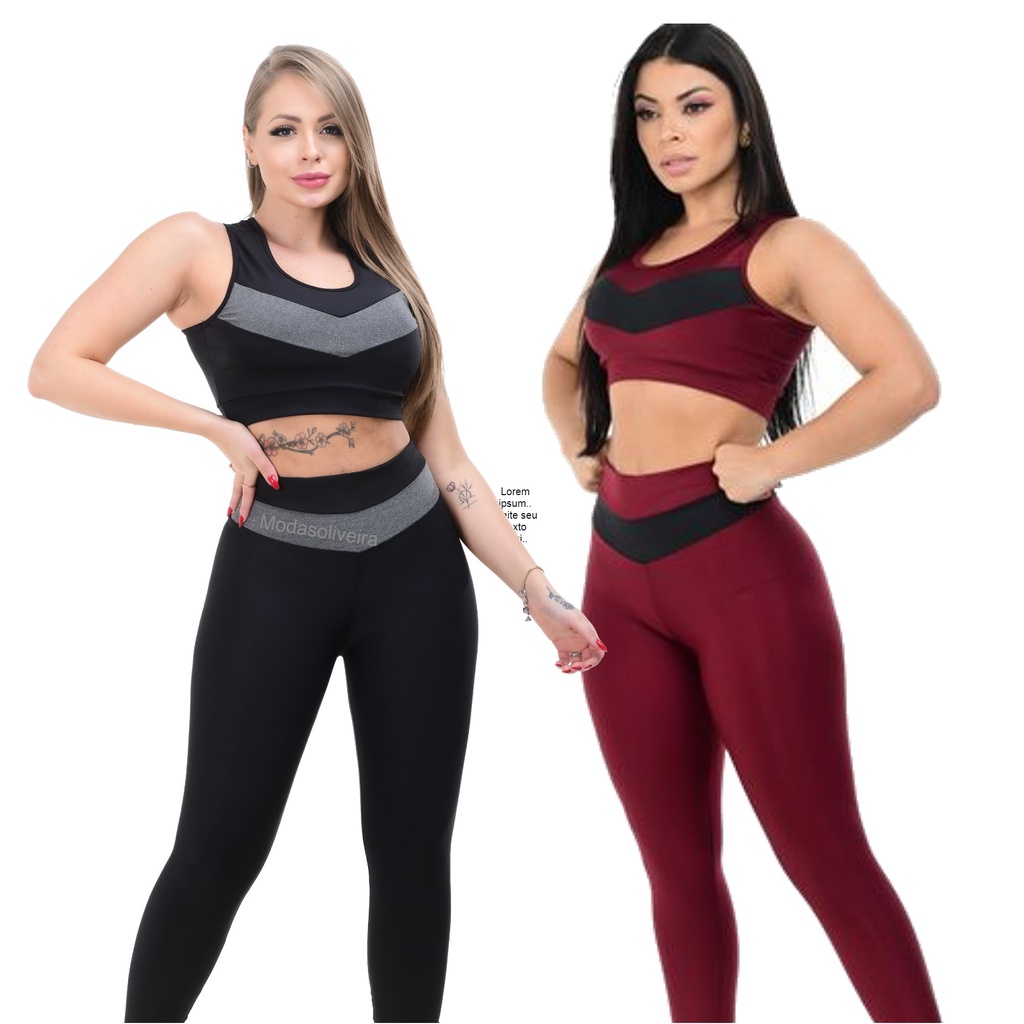 Kit de 2 conjuntos feminino legging e cropped treino crossfit | Shopee ...