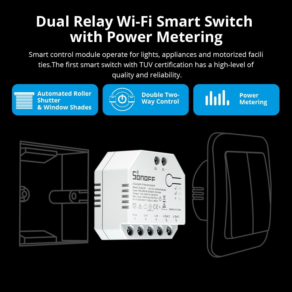 DUALR3 Lite SONOFF Interruptor Inteligente Wi-Fi de Relé Duplo c