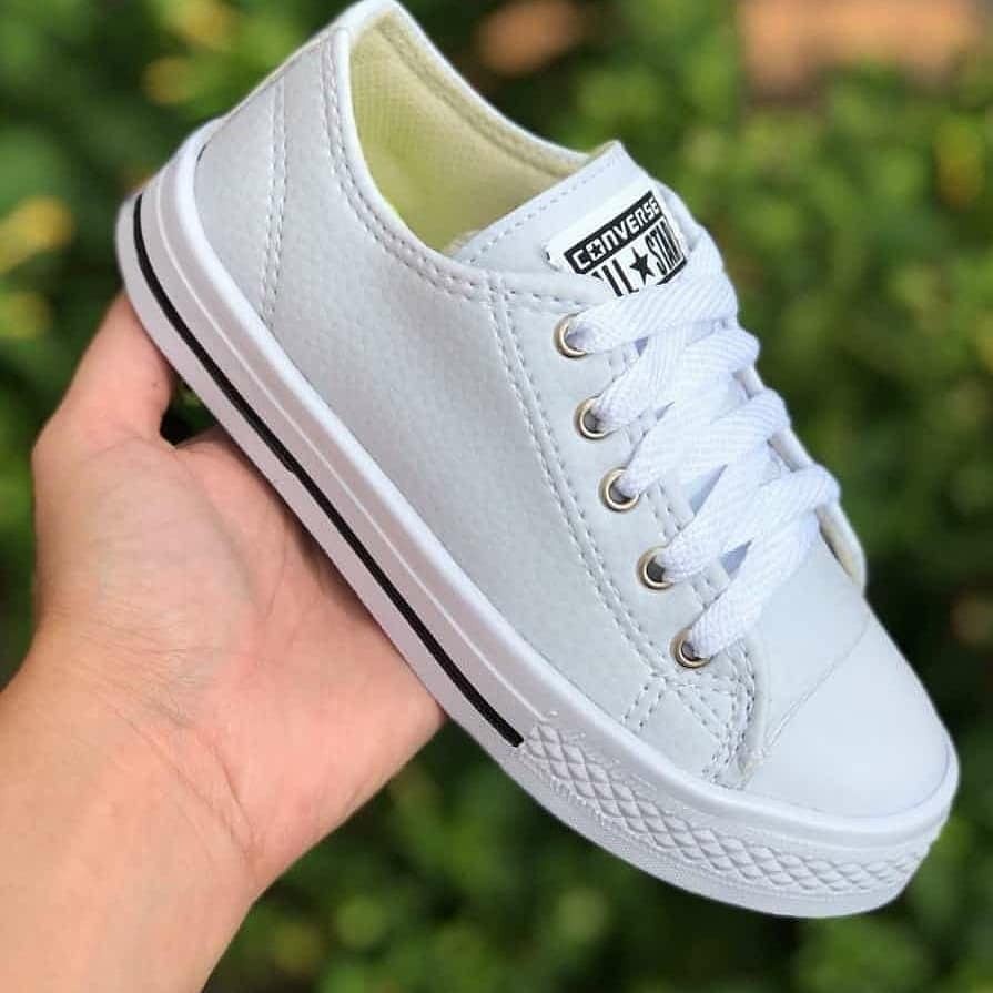 Tênis Infantil Converse All Star Branco Couro Lançamento - Lojas Kanguroos