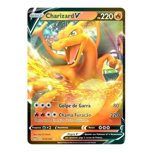 Carta Pokemon Charizard V Frete Grátis Copag Br + 25 Cartas