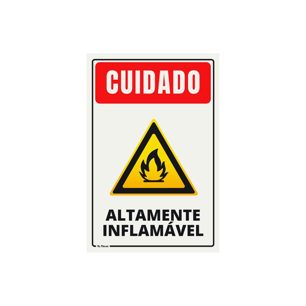 Placa de Sinalização Cuidado Altamente Inflamável 20x15 cm - Vertical ...