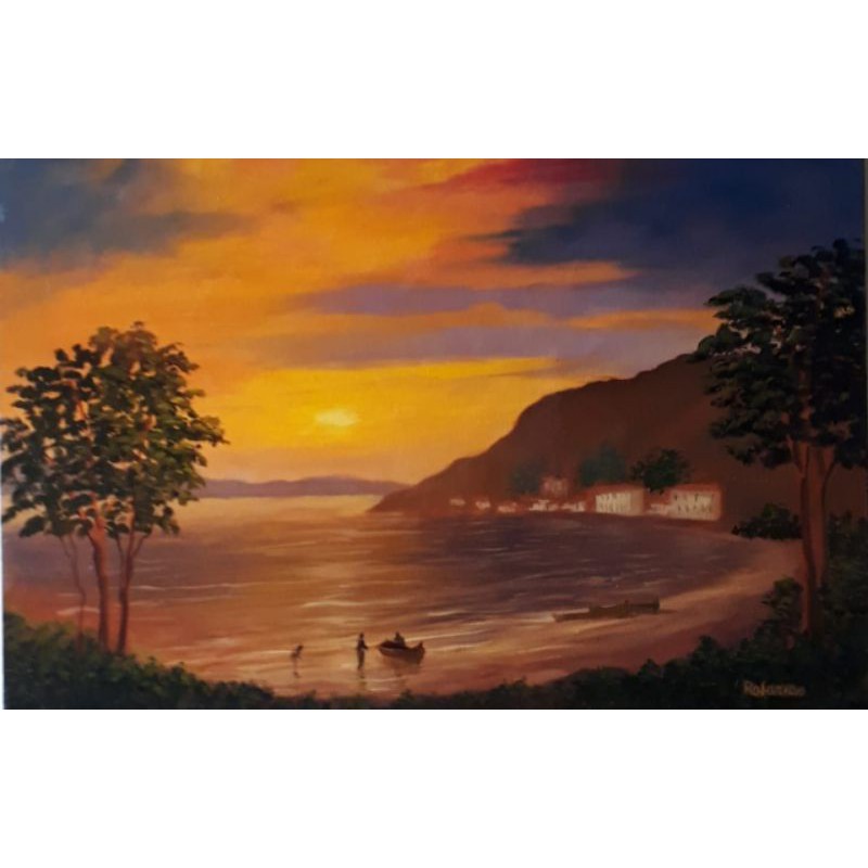 quadro pintado a mão óleo sobre tela paisagem