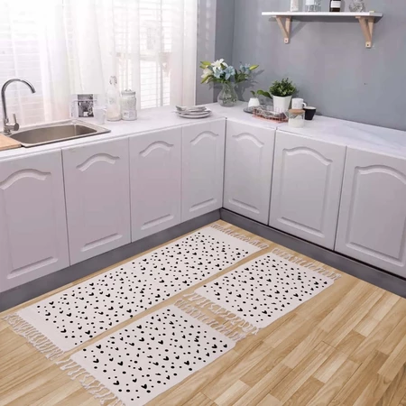 Jogo tapete passadeira cozinha com 3 três peças coração