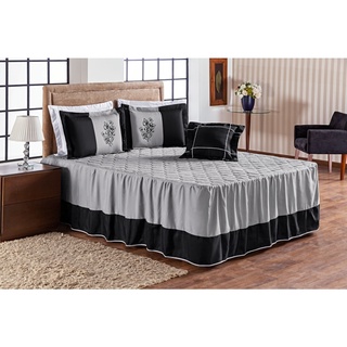 Kit Colcha Cama ATHENAS Casal Padrao 5pc Matelado Bordado Babado Cores