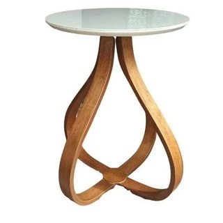 Uma Mesa Canto Gota 60 cm Branca/Pés Mel (70 cm de altura)
