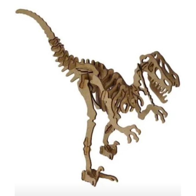 Quebra Cabeça 3D mdf Mini Dinossauro Velociraptor - Genitori Laser