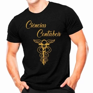 Camiseta Preta com Dourado Profissões - Ciencias Contábeis -Faculdade