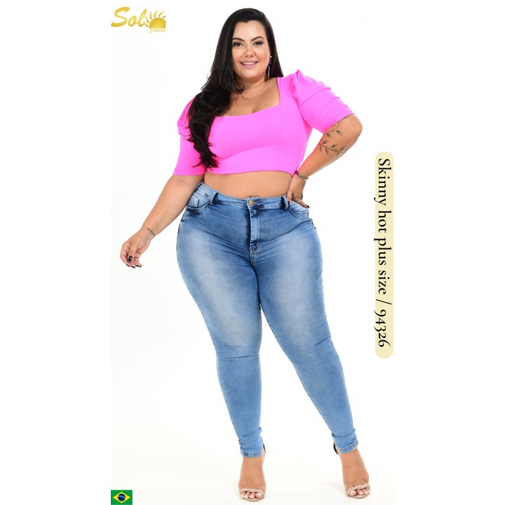 Calça Jeans Versão Lisa Pantalona Wide Leg Soltinha Plus Size