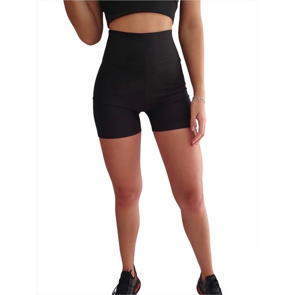 Short Preto Academia legging Fitnes Cintura Alta Esportivo leg